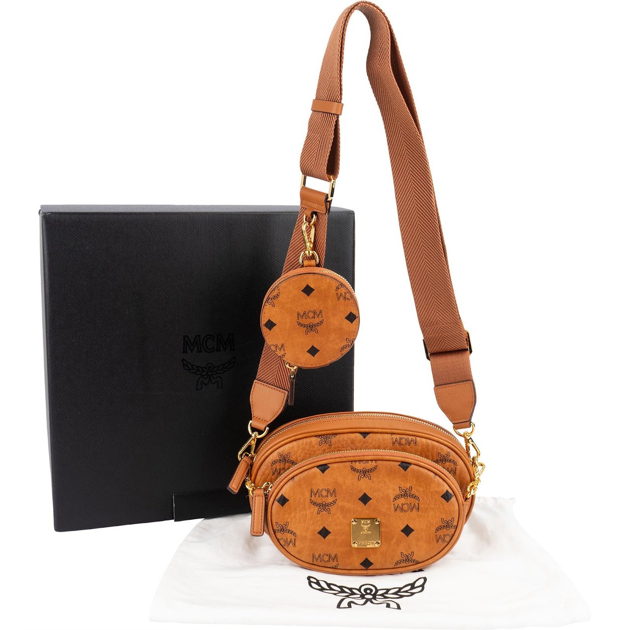 MCM MCM Monogram Visetos 3-in-1 Multi Pochette Crossbody Bag Bruin