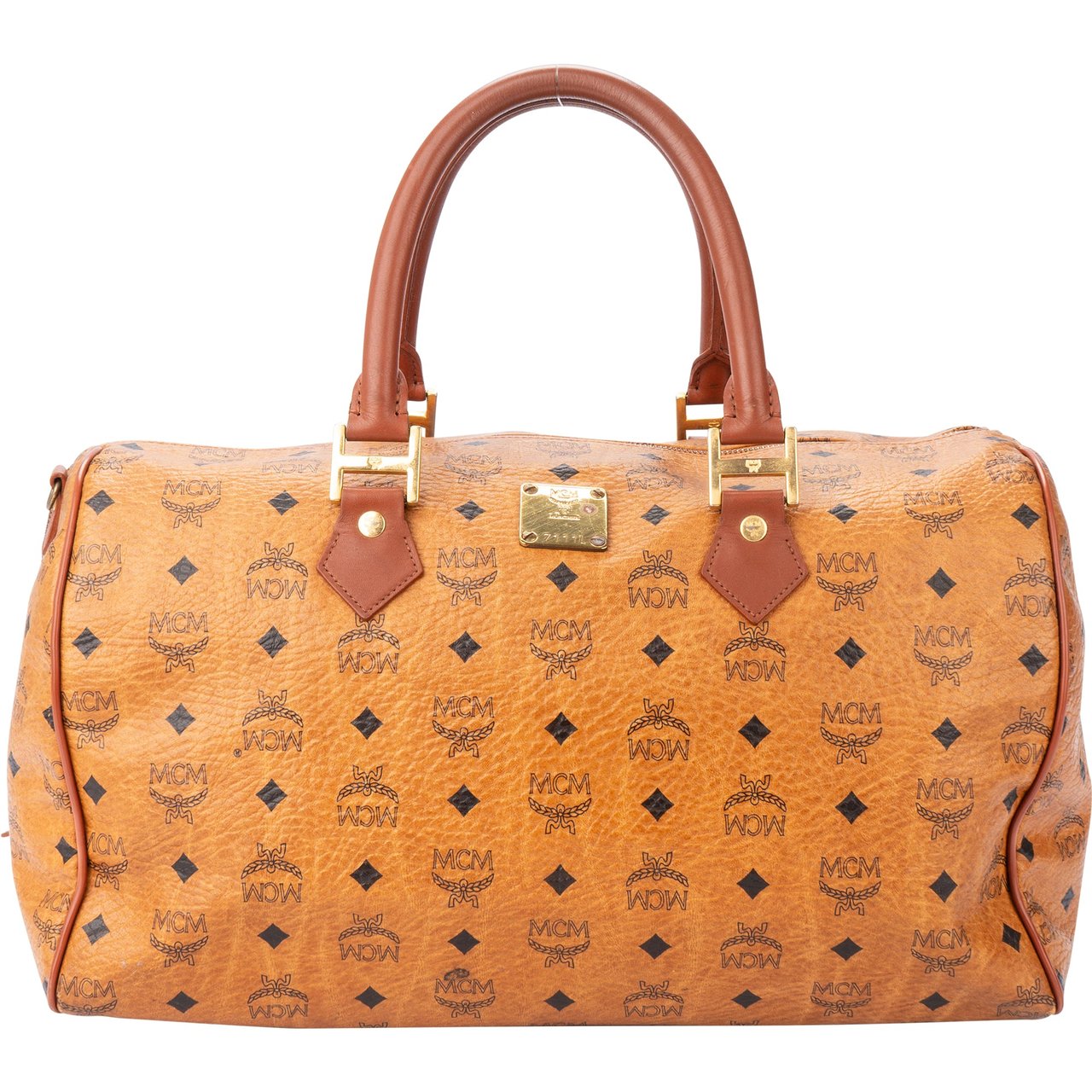 MCM MCM Visetos Monogram Boston Handbag Bruin
