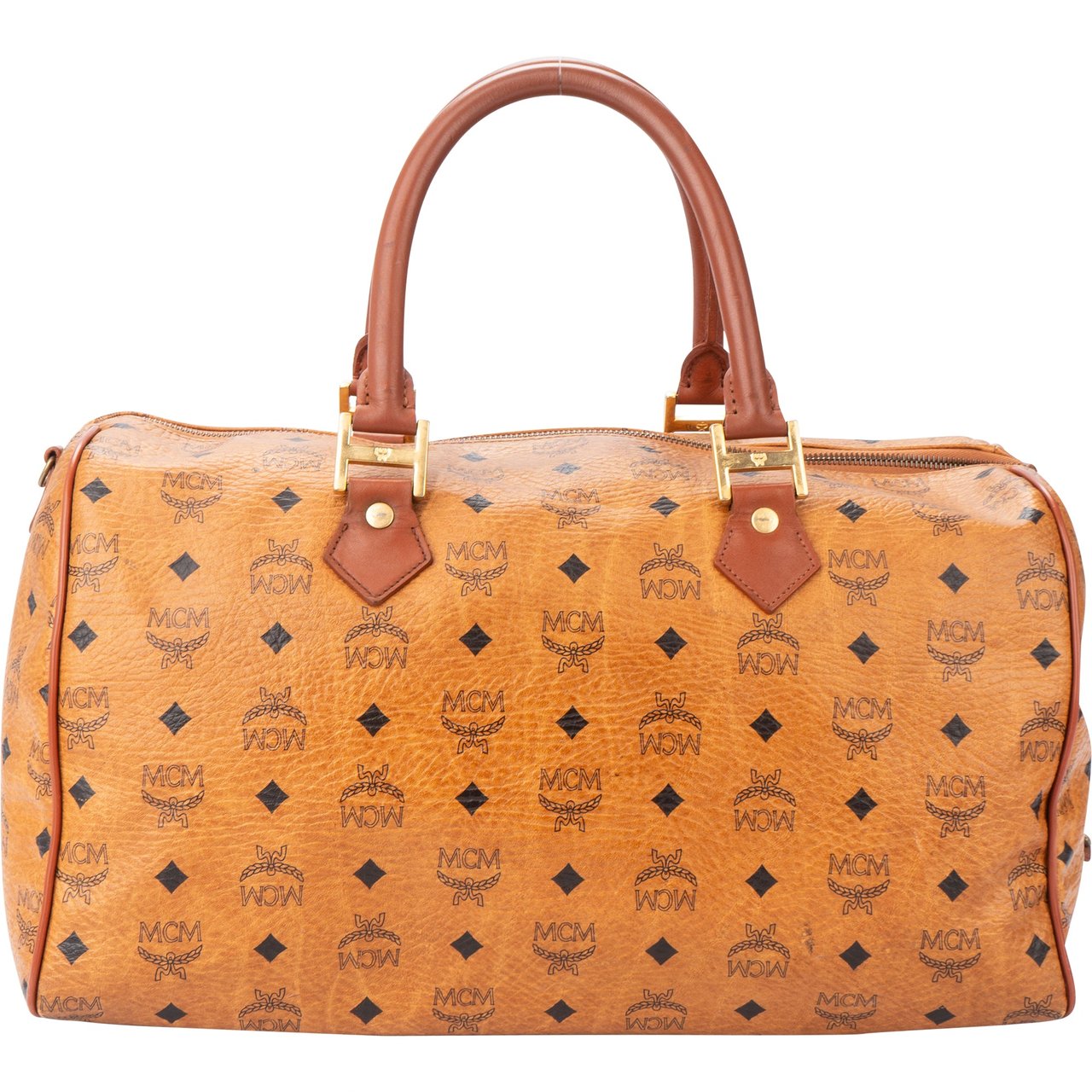 MCM MCM Visetos Monogram Boston Handbag Bruin