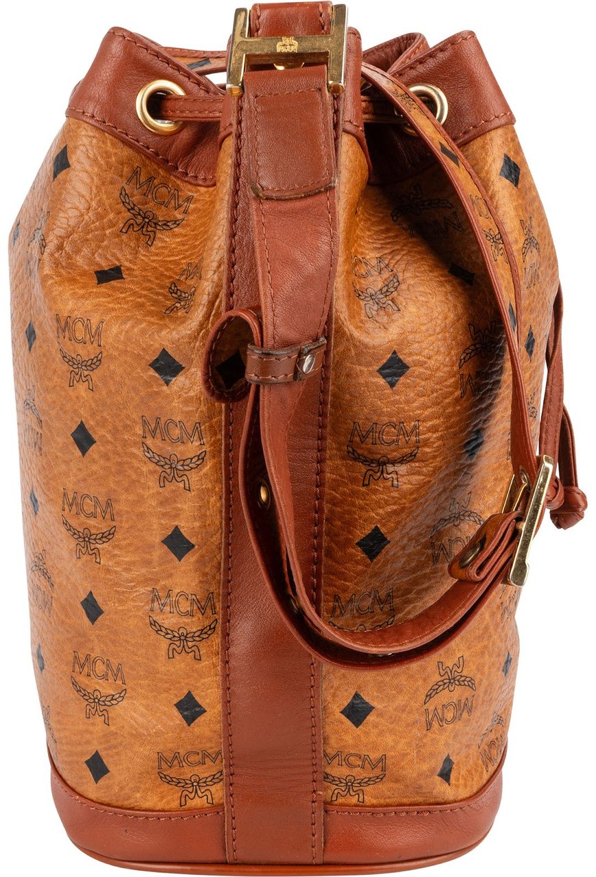 MCM MCM Monogram Visetos Drawstring Bucket Crossbody Bag Bruin