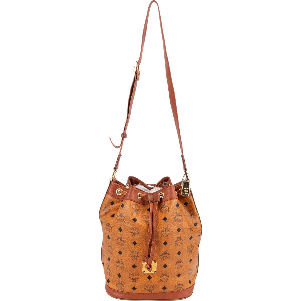 MCM MCM Monogram Visetos Drawstring Bucket Crossbody Bag Bruin
