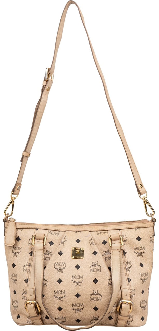 MCM MCM Monogram Visetos Shopper Tote Shoulder Bag Beige