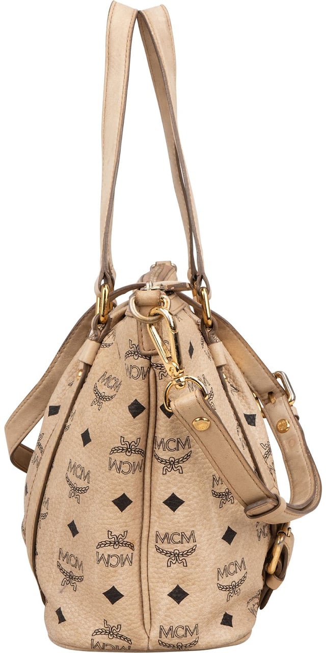 MCM MCM Monogram Visetos Shopper Tote Shoulder Bag Beige