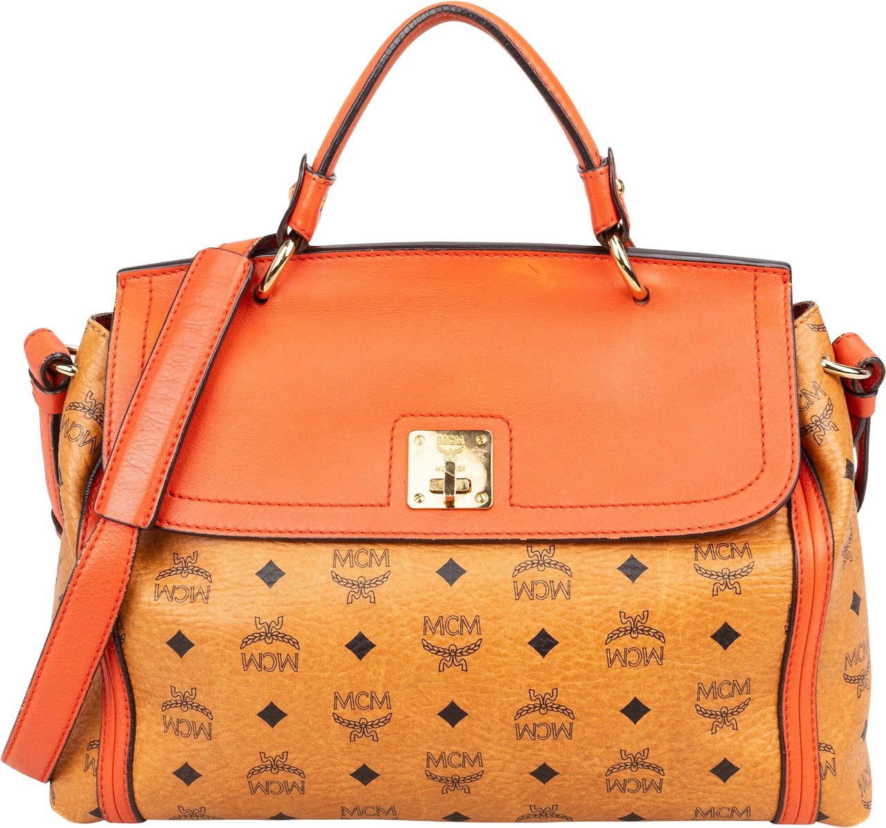 MCM MCM Monogram Visetos Business Satchel Crossbody Handbag Bruin