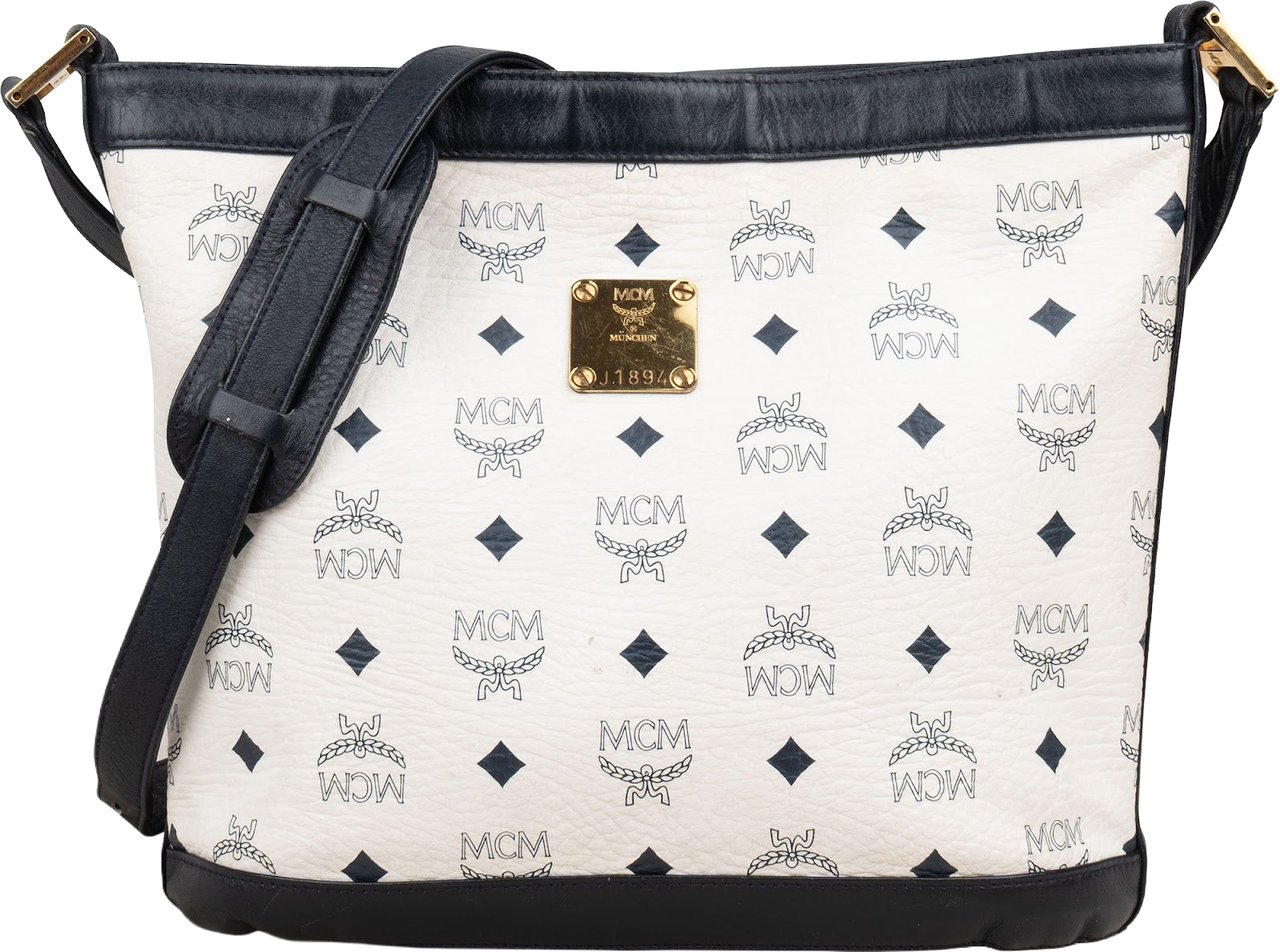 MCM MCM Monogram Visetos Bicolor Bucket Crossbody Bag Wit