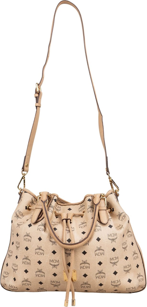 MCM MCM Monogram Visetos Dessau Drawstring Handbag Beige