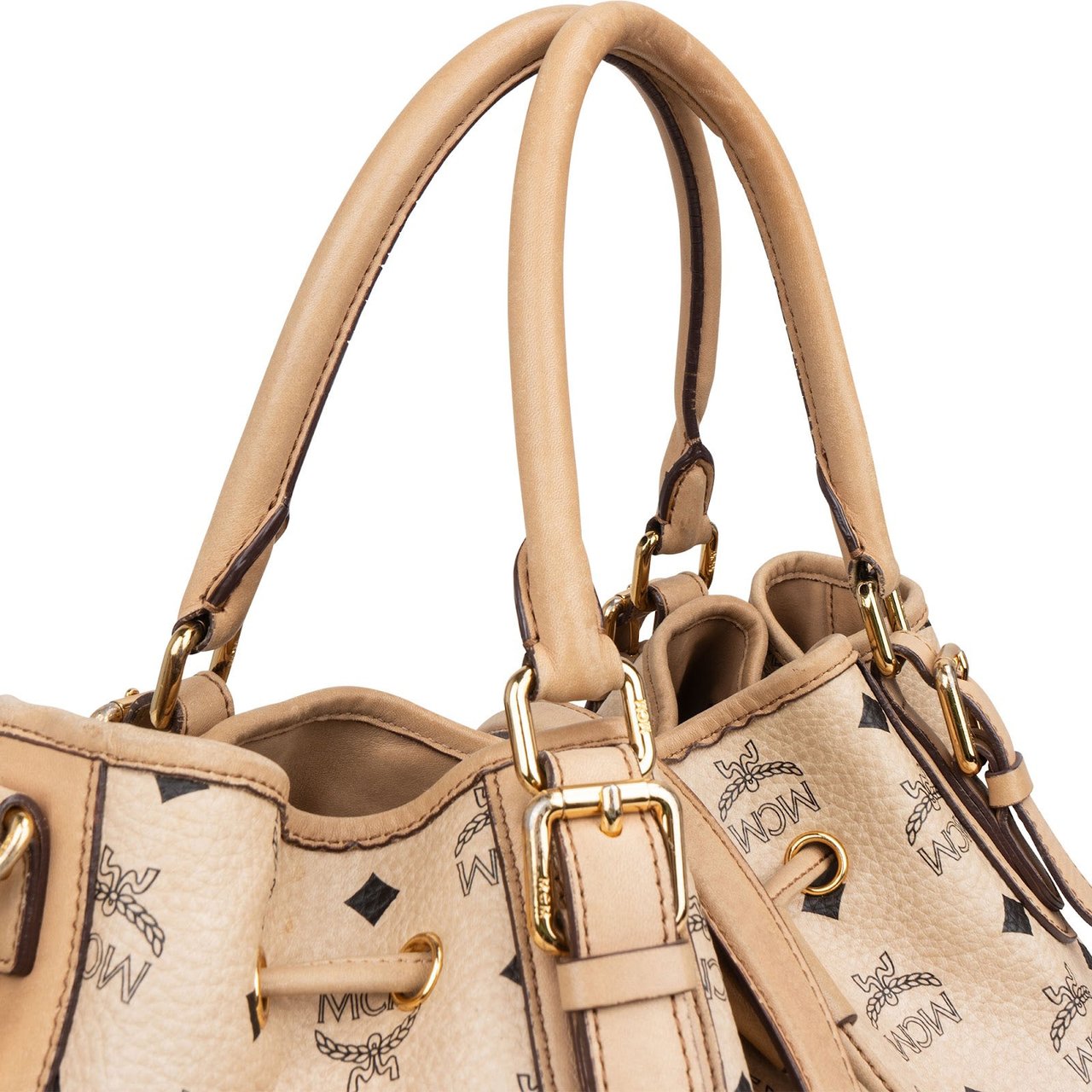 MCM MCM Monogram Visetos Dessau Drawstring Handbag Beige