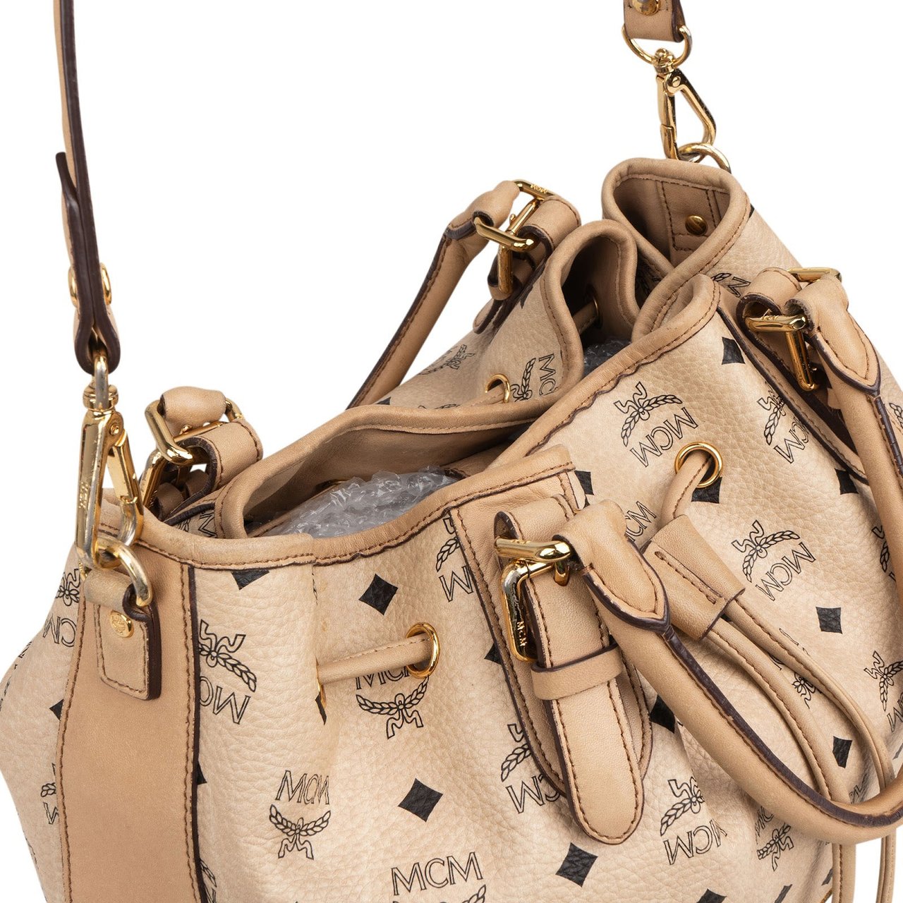 MCM MCM Monogram Visetos Dessau Drawstring Handbag Beige