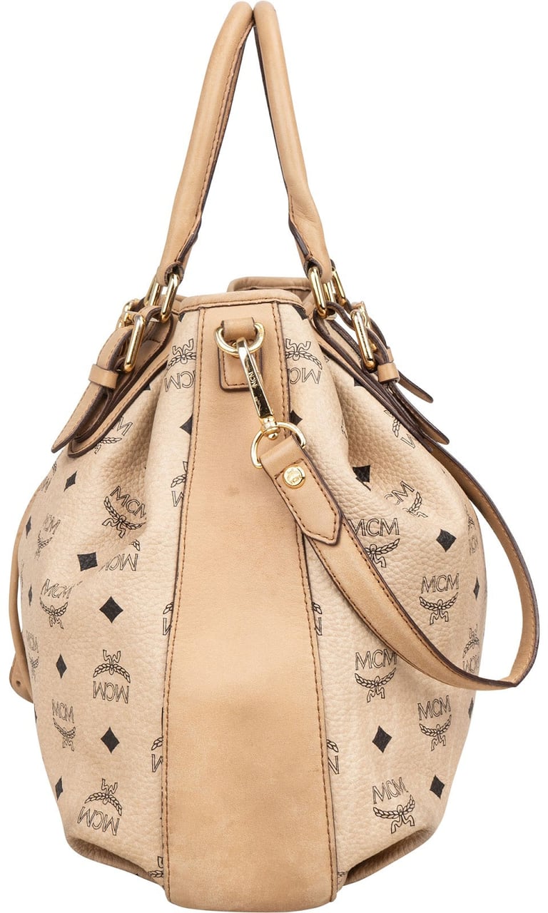 MCM MCM Monogram Visetos Dessau Drawstring Handbag Beige