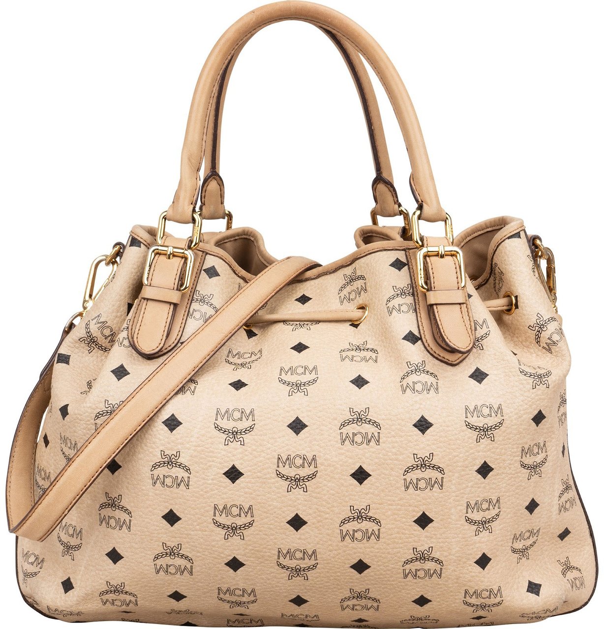 MCM MCM Monogram Visetos Dessau Drawstring Handbag Beige