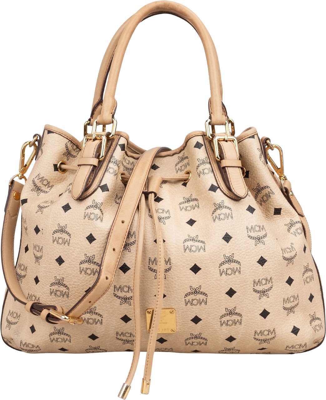 MCM MCM Monogram Visetos Dessau Drawstring Handbag Beige