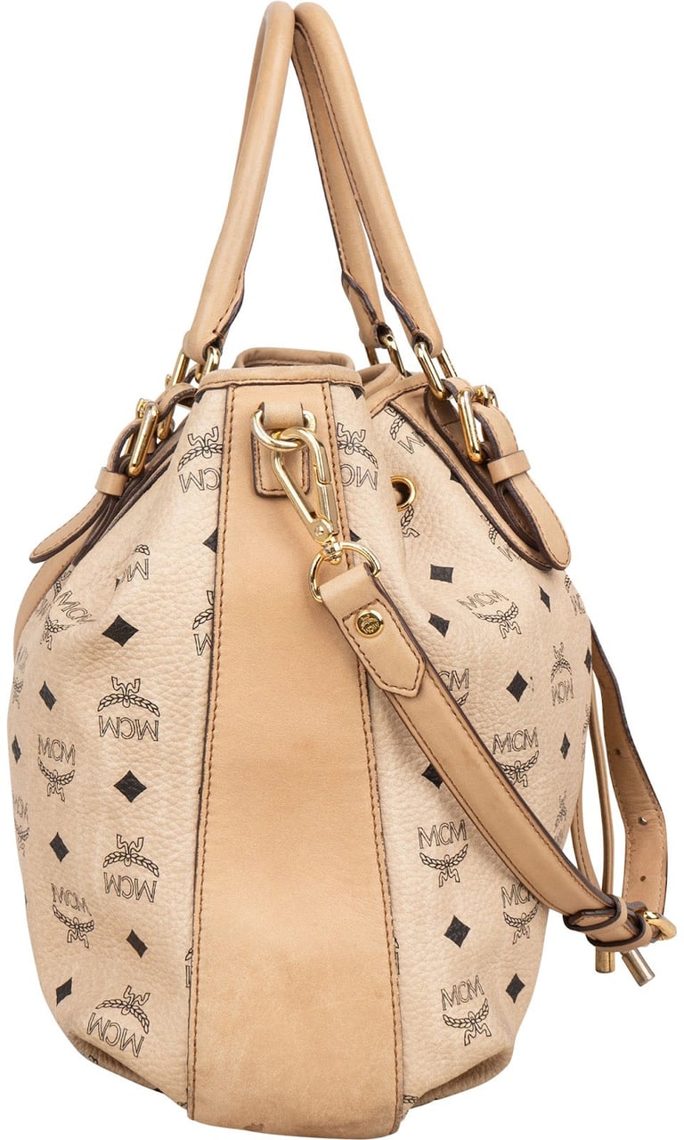 MCM MCM Monogram Visetos Dessau Drawstring Handbag Beige
