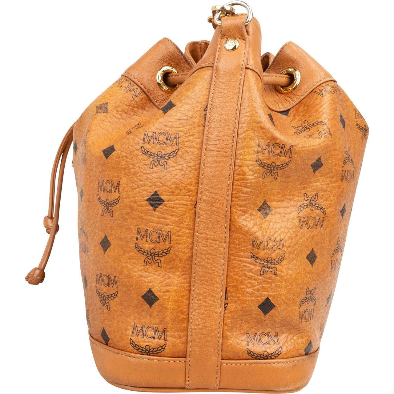MCM MCM Monogram Visetos Drawstring Bucket Crossbody Bag Bruin