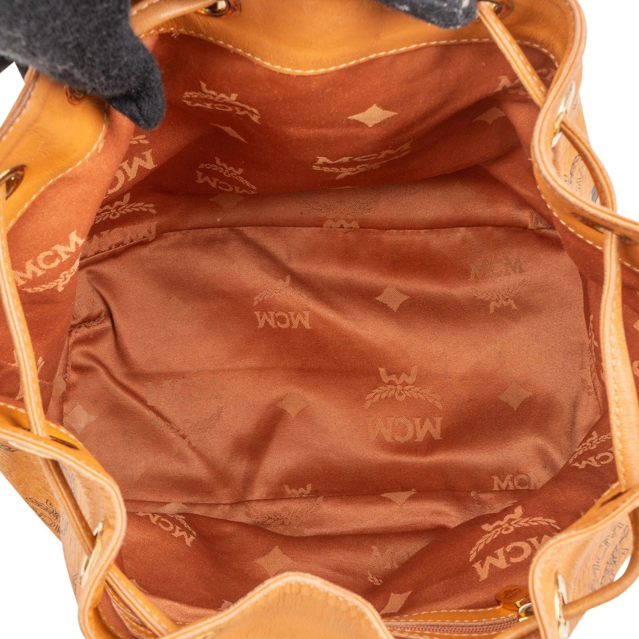 MCM MCM Monogram Visetos Drawstring Bucket Crossbody Bag Bruin