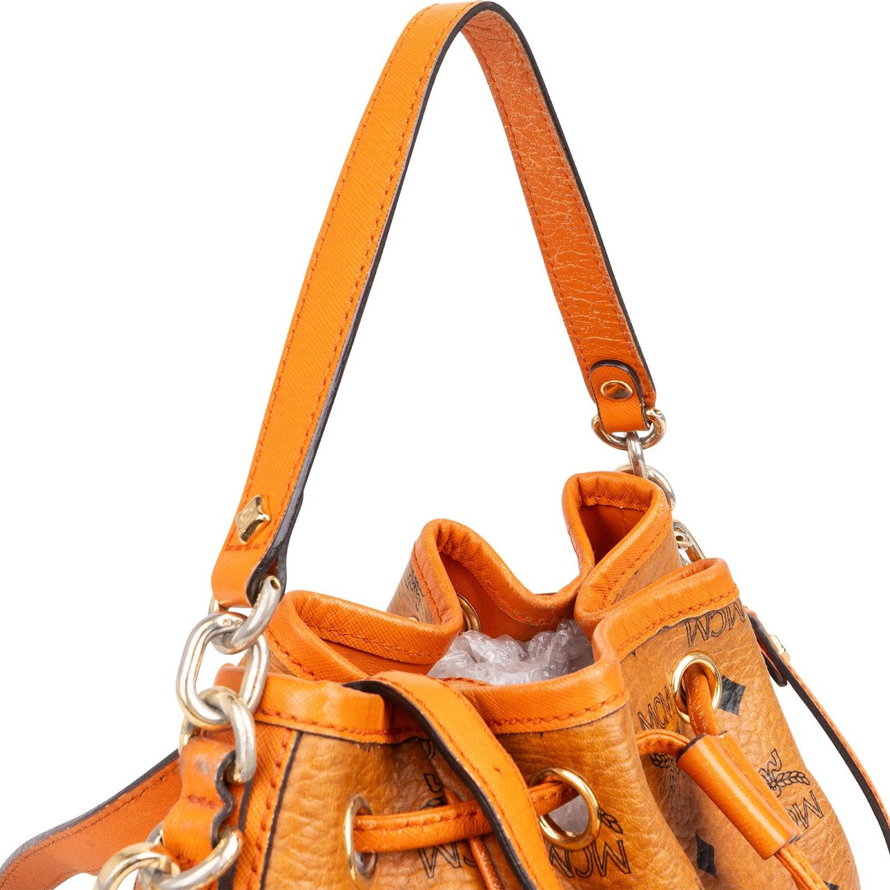 MCM MCM Monogram Visetos Drawstring Bucket Crossbody Bag Bruin