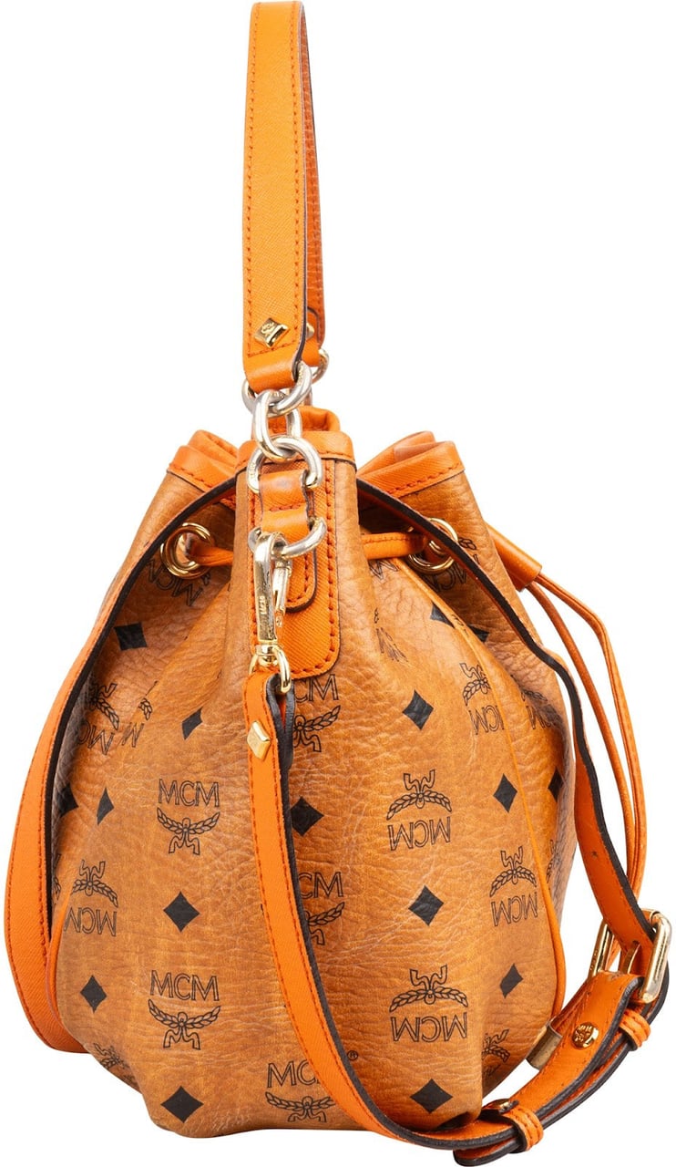 MCM MCM Monogram Visetos Drawstring Bucket Crossbody Bag Bruin