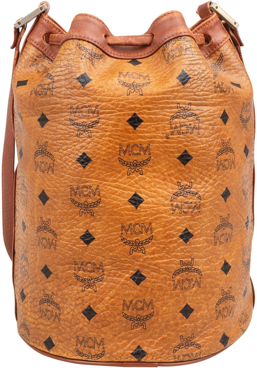 MCM MCM Monogram Visetos Drawstring Bucket Crossbody Bag Bruin