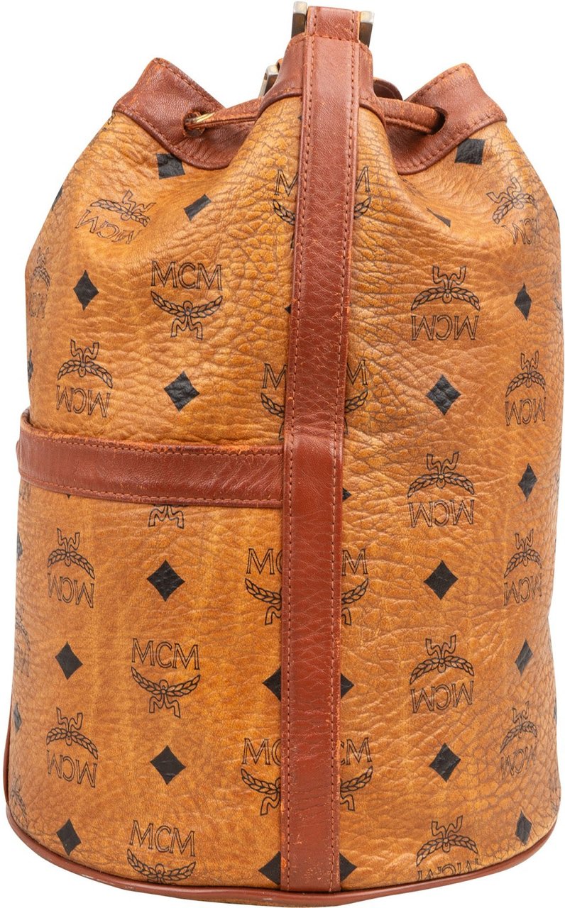 MCM MCM Monogram Visetos Drawstring Bucket Crossbody Bag Bruin