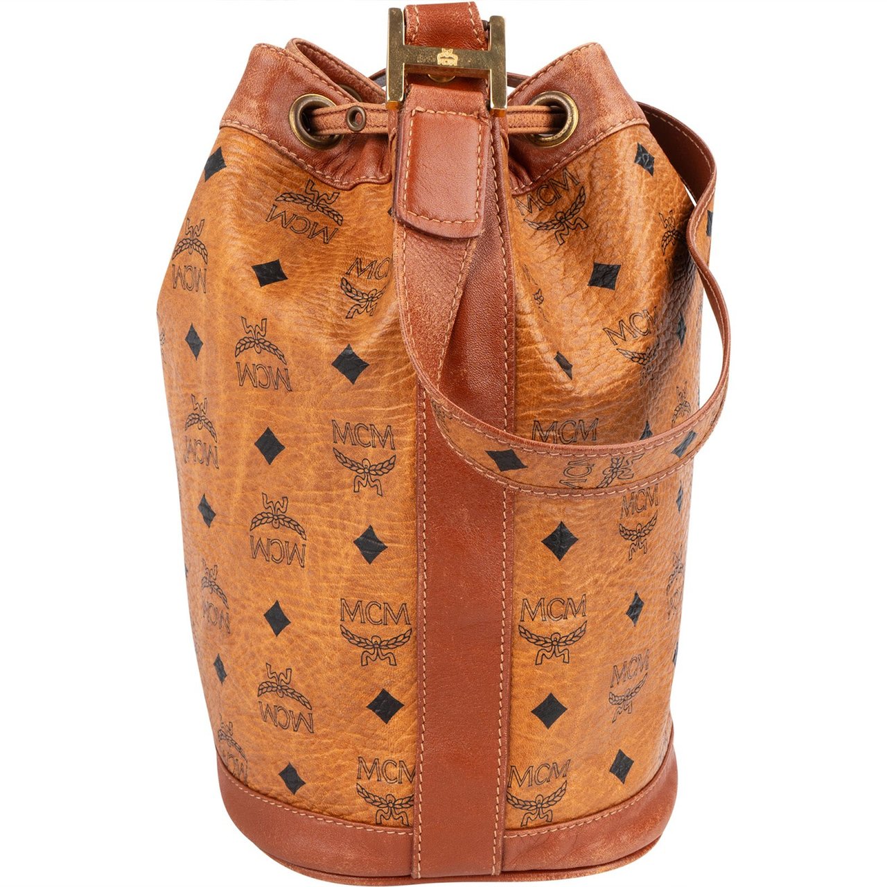 MCM MCM Monogram Visetos Drawstring Bucket Crossbody Bag Bruin