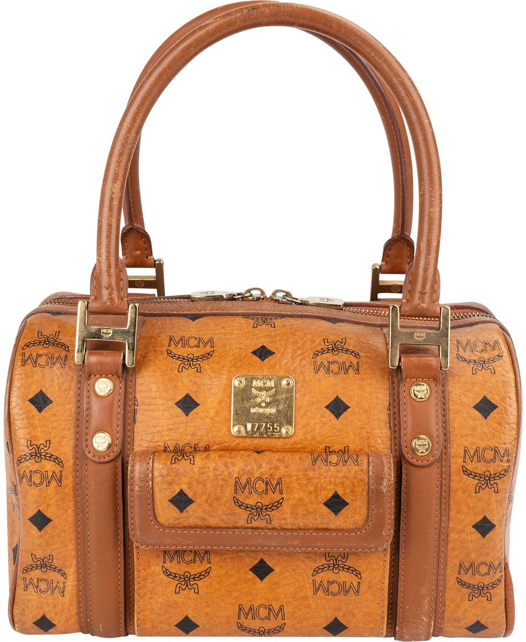 MCM MCM Monogram Visetos Boston Pocket Handbag Bruin