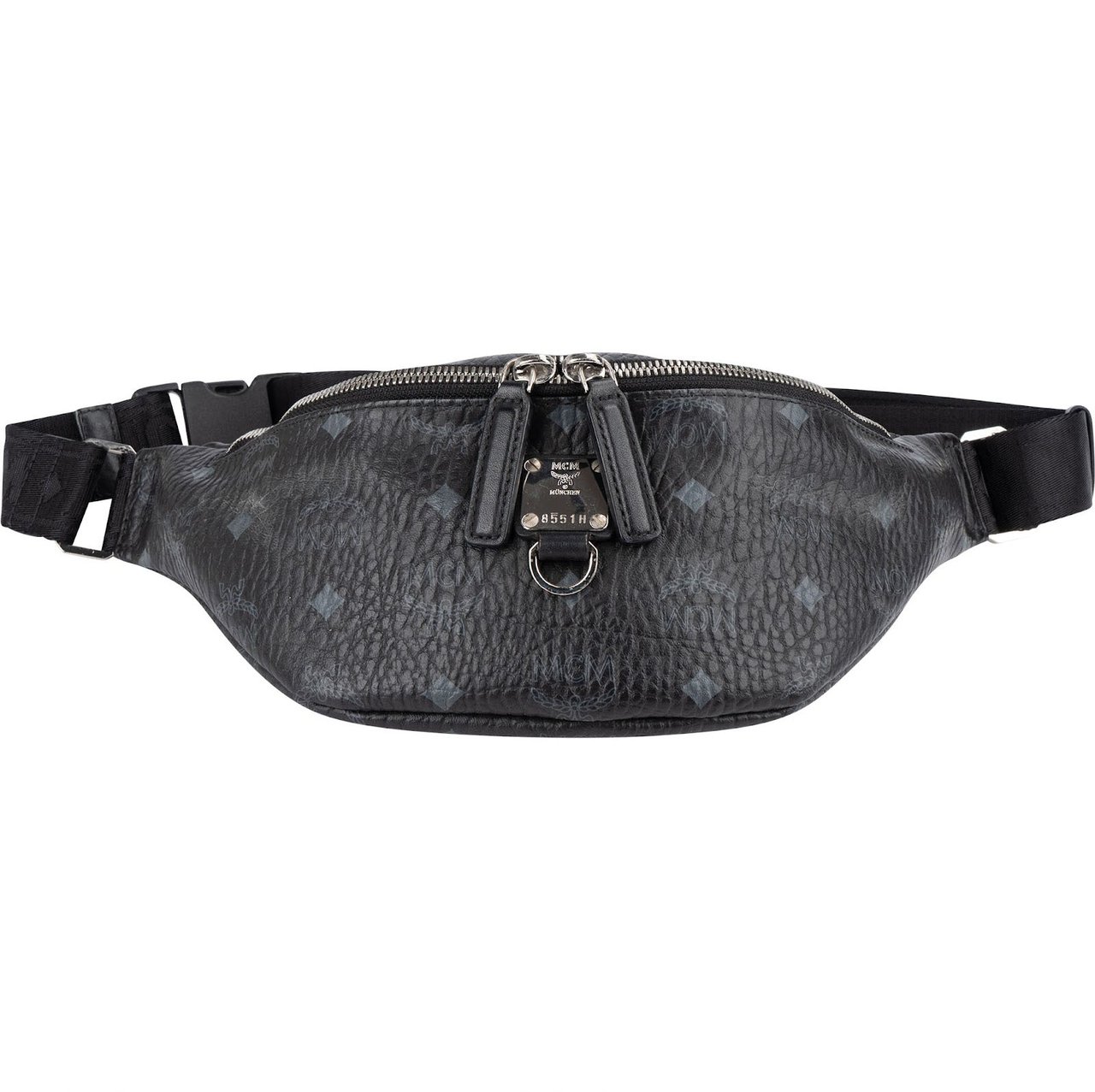 MCM Black Leather Visetos Coated Fursten Belt Crossbody Bag Zwart