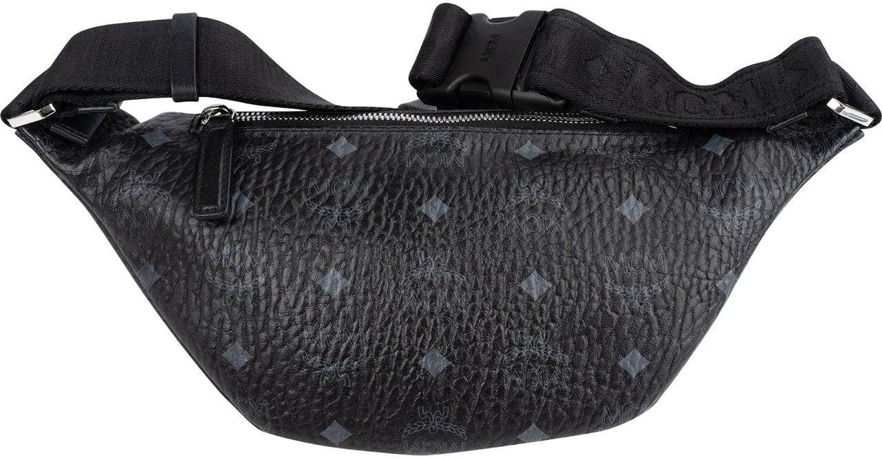 MCM Black Leather Visetos Coated Fursten Belt Crossbody Bag Zwart