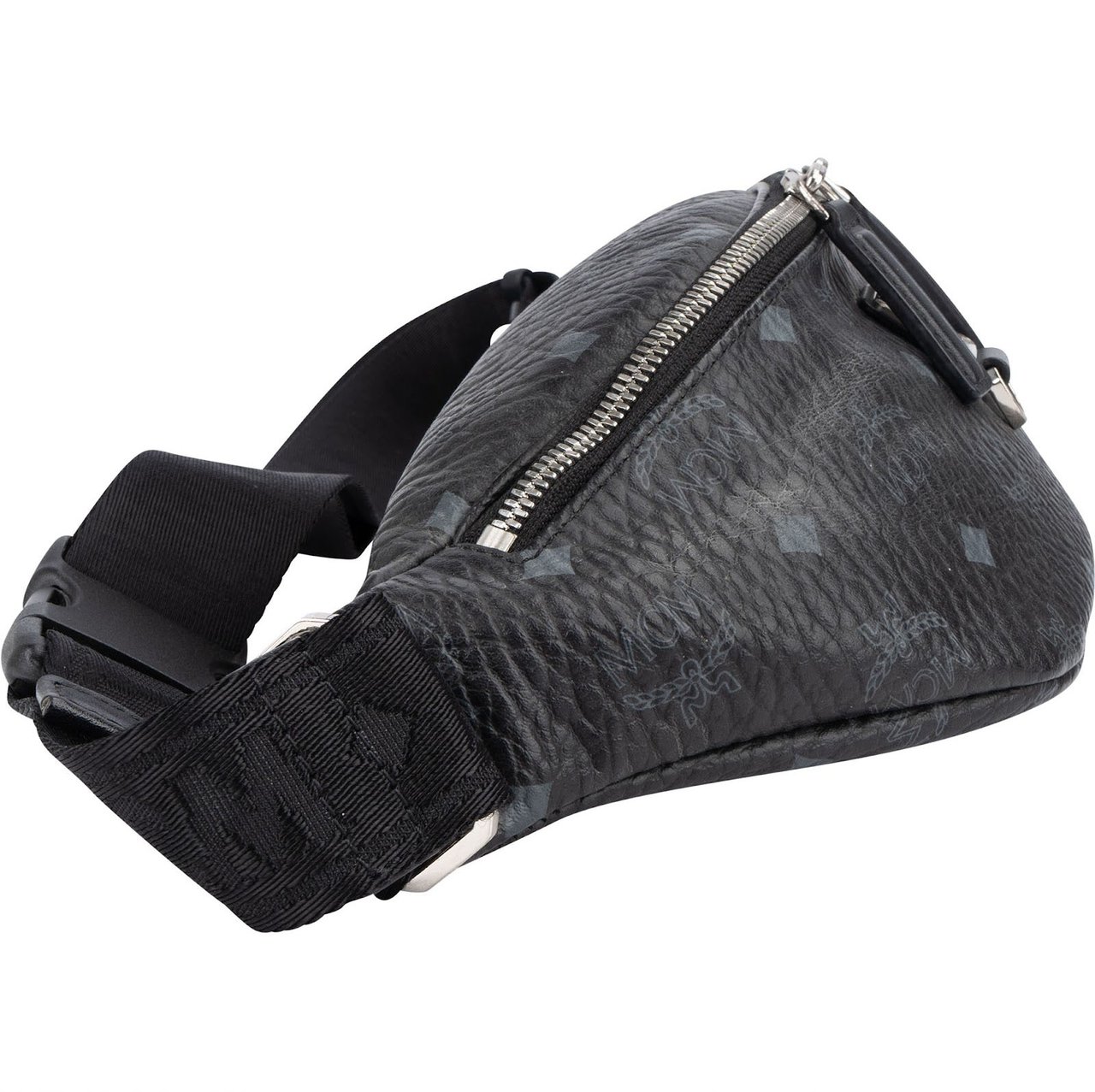 MCM Black Leather Visetos Coated Fursten Belt Crossbody Bag Zwart