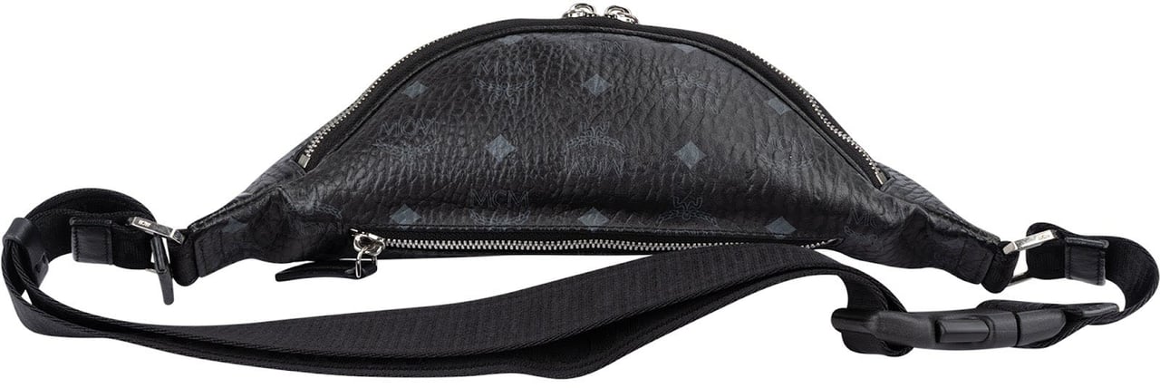 MCM Black Leather Visetos Coated Fursten Belt Crossbody Bag Zwart