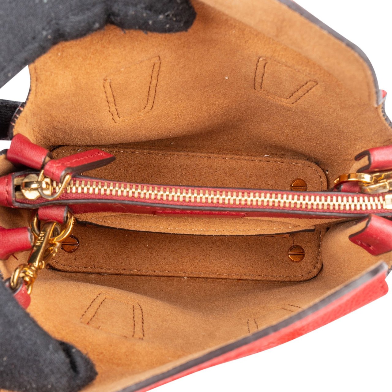 MCM MCM Red Pebbled Leather Aren Mini Top Handle Crossbody Bag Rood