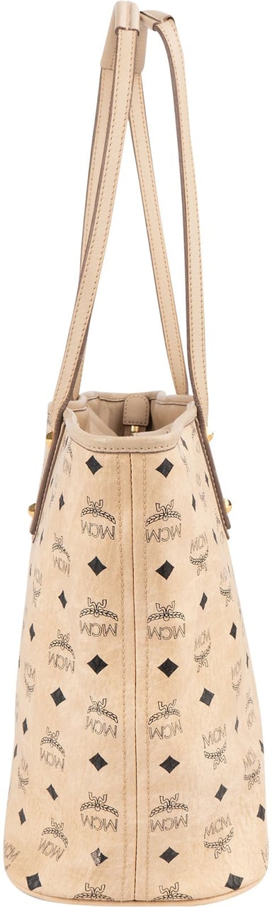 MCM MCM Monogram Visetos Rabbit Print Studs Liz Reversible Shopper Shoulder Bag Beige