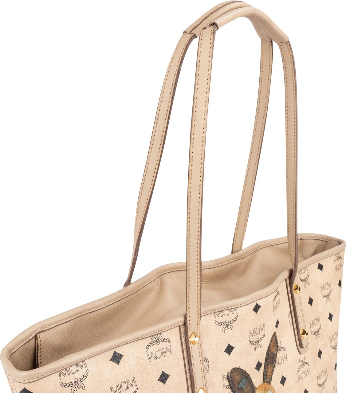 MCM MCM Monogram Visetos Rabbit Print Studs Liz Reversible Shopper Shoulder Bag Beige