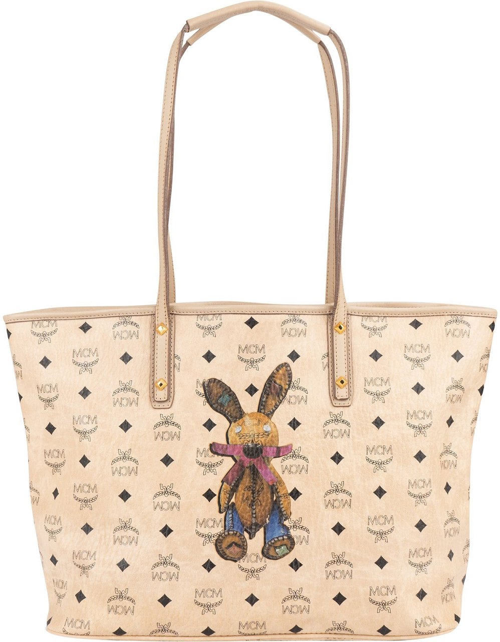 MCM MCM Monogram Visetos Rabbit Print Studs Liz Reversible Shopper Shoulder Bag Beige