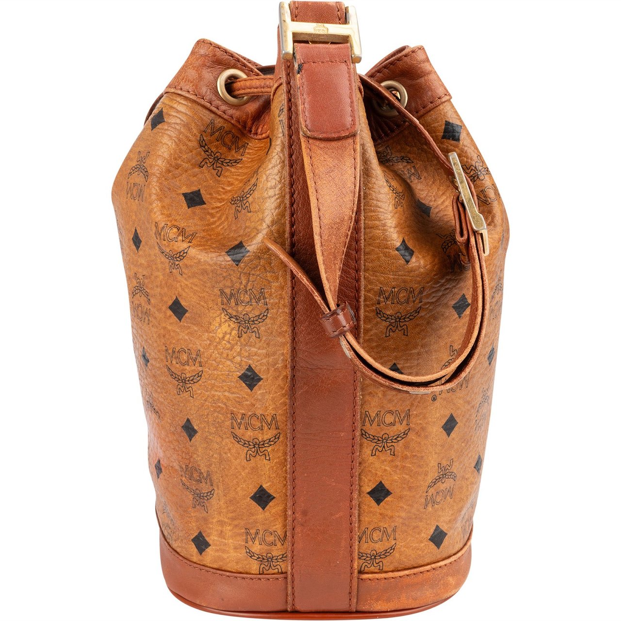MCM MCM Monogram Visetos Drawstring Bucket Crossbody Bag Bruin
