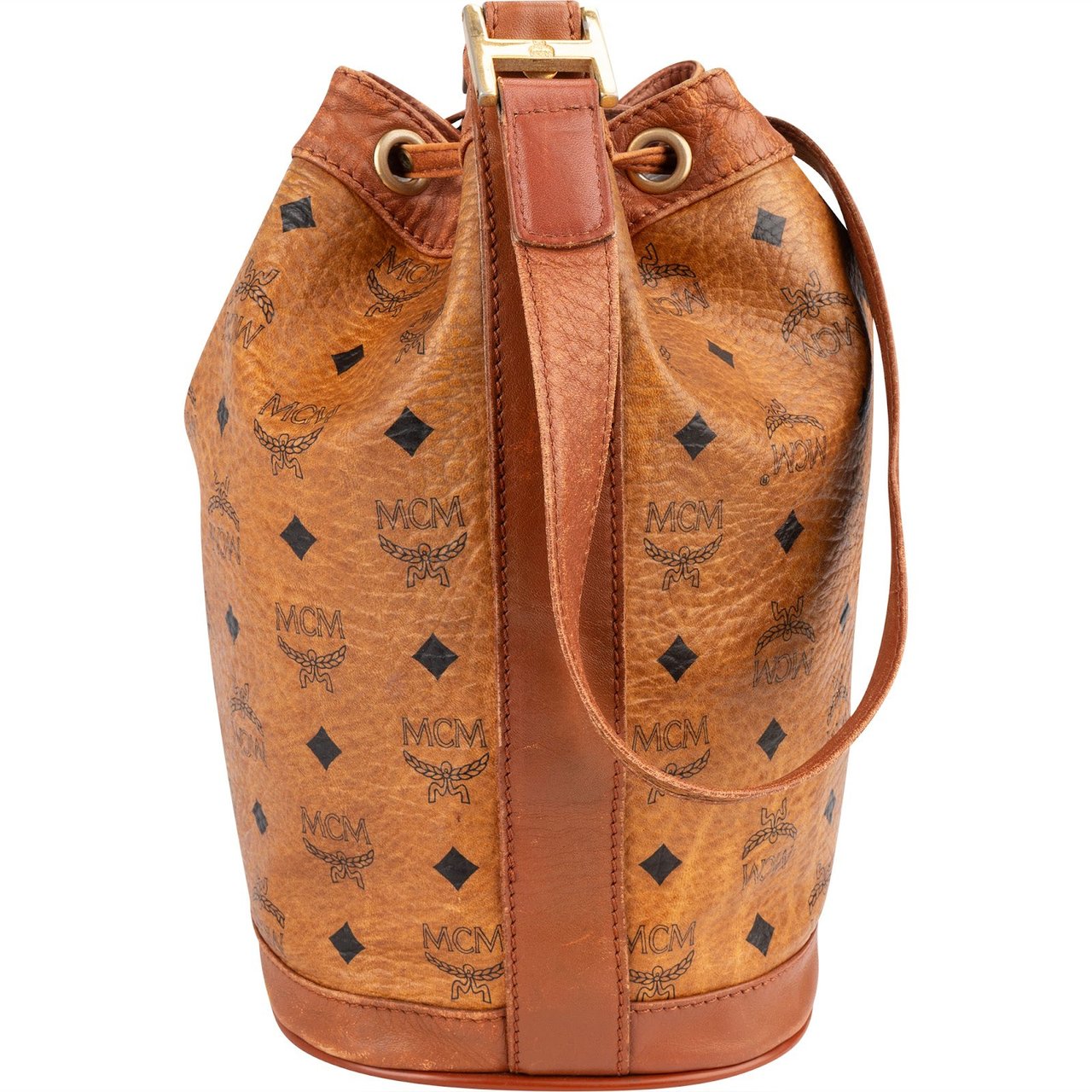 MCM MCM Monogram Visetos Drawstring Bucket Crossbody Bag Bruin