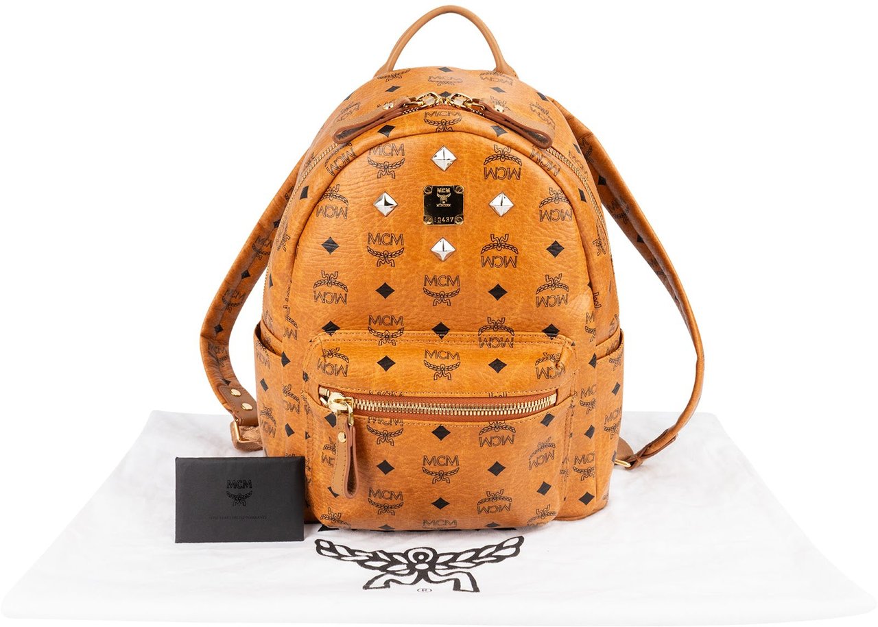 MCM Monogram Visetos Stark Studded Small Backpack Bruin