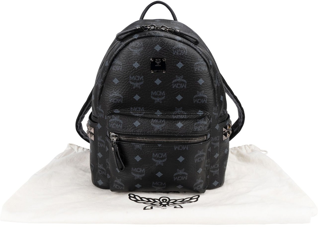 MCM Monogram Visetos Stark Side Studs Small Backpack Zwart