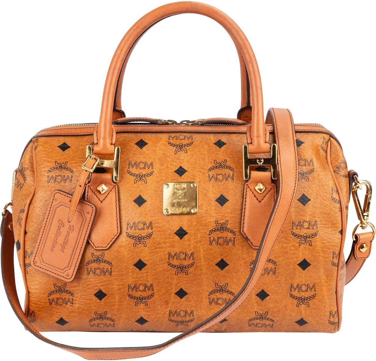 MCM MCM Monogram Visetos Heritage Boston Handbag Bruin