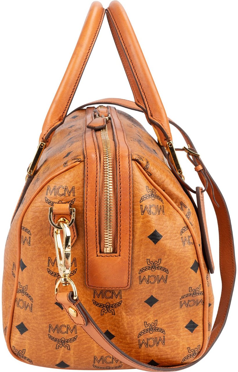 MCM MCM Monogram Visetos Heritage Boston Handbag Bruin