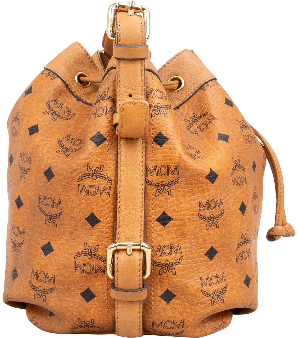 MCM MCM Monogram Visetos Drawstring Bucket Crossbody Bag Bruin