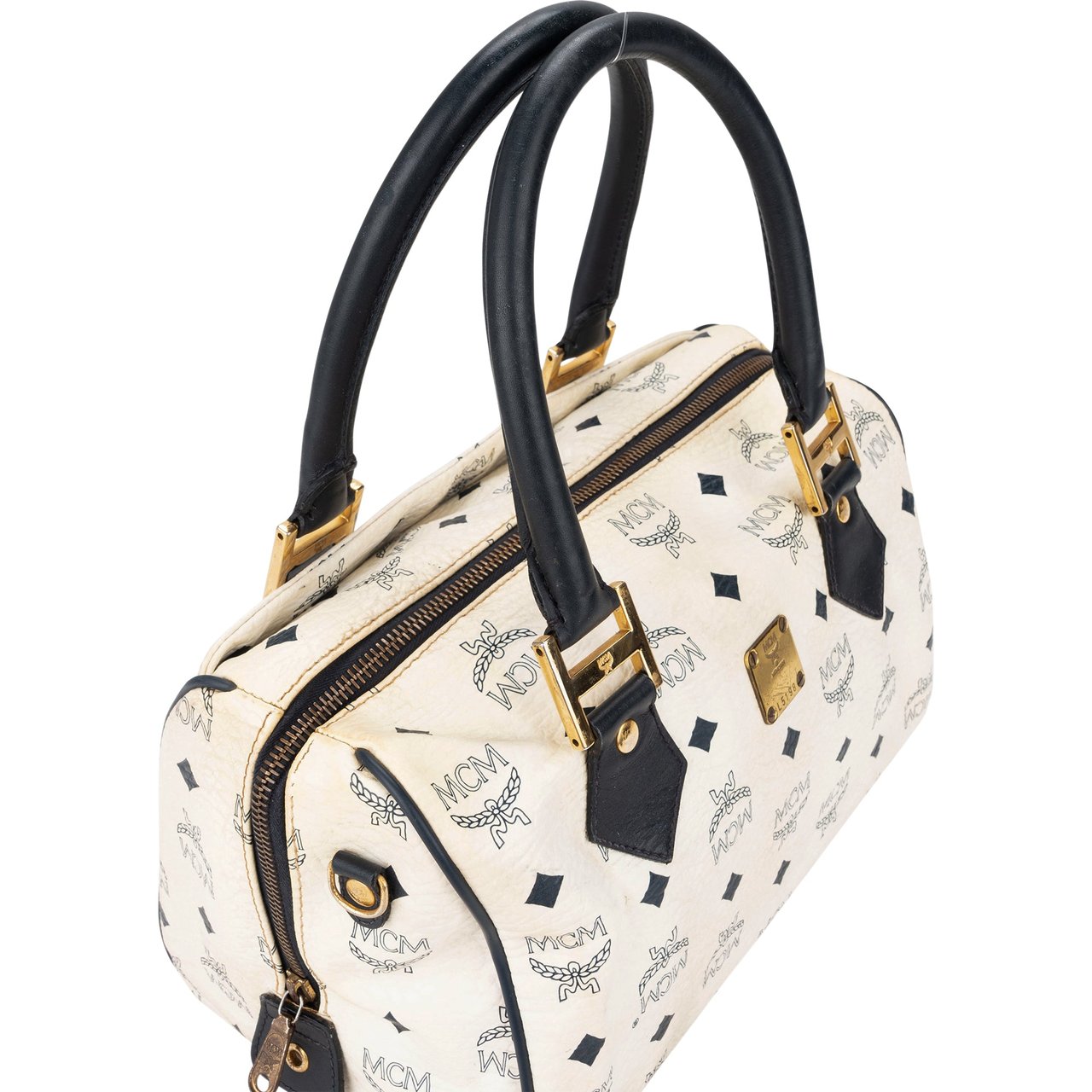 MCM MCM White Visetos Monogram Boston Handbag Divers