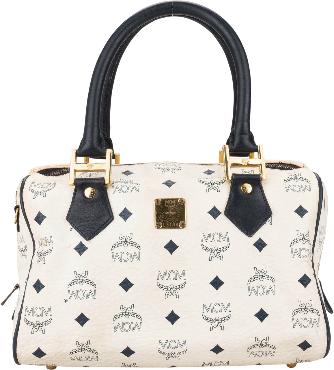 MCM MCM White Visetos Monogram Boston Handbag Divers