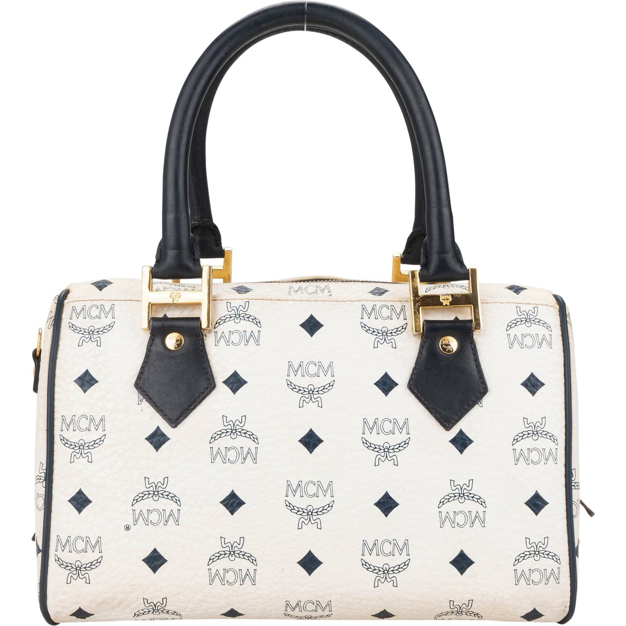 MCM MCM White Visetos Monogram Boston Handbag Divers