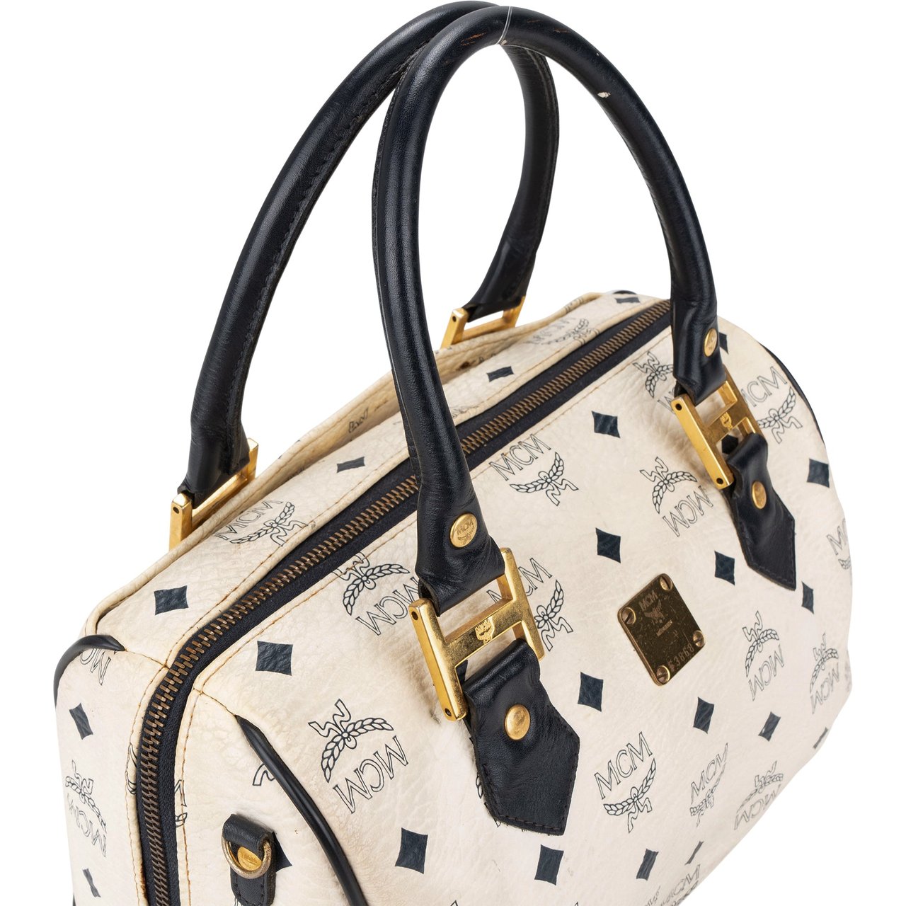 MCM MCM White Visetos Monogram Boston Handbag Divers