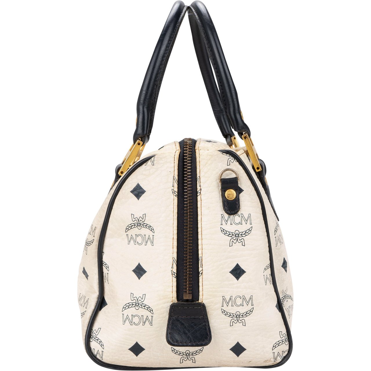 MCM MCM White Visetos Monogram Boston Handbag Divers