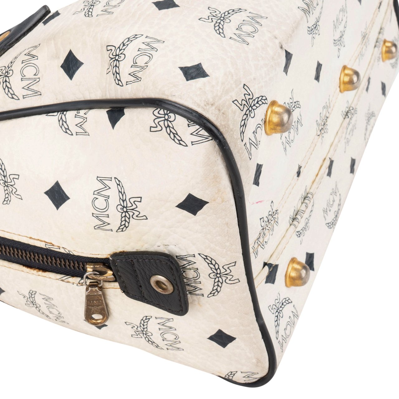 MCM MCM White Visetos Monogram Boston Handbag Divers