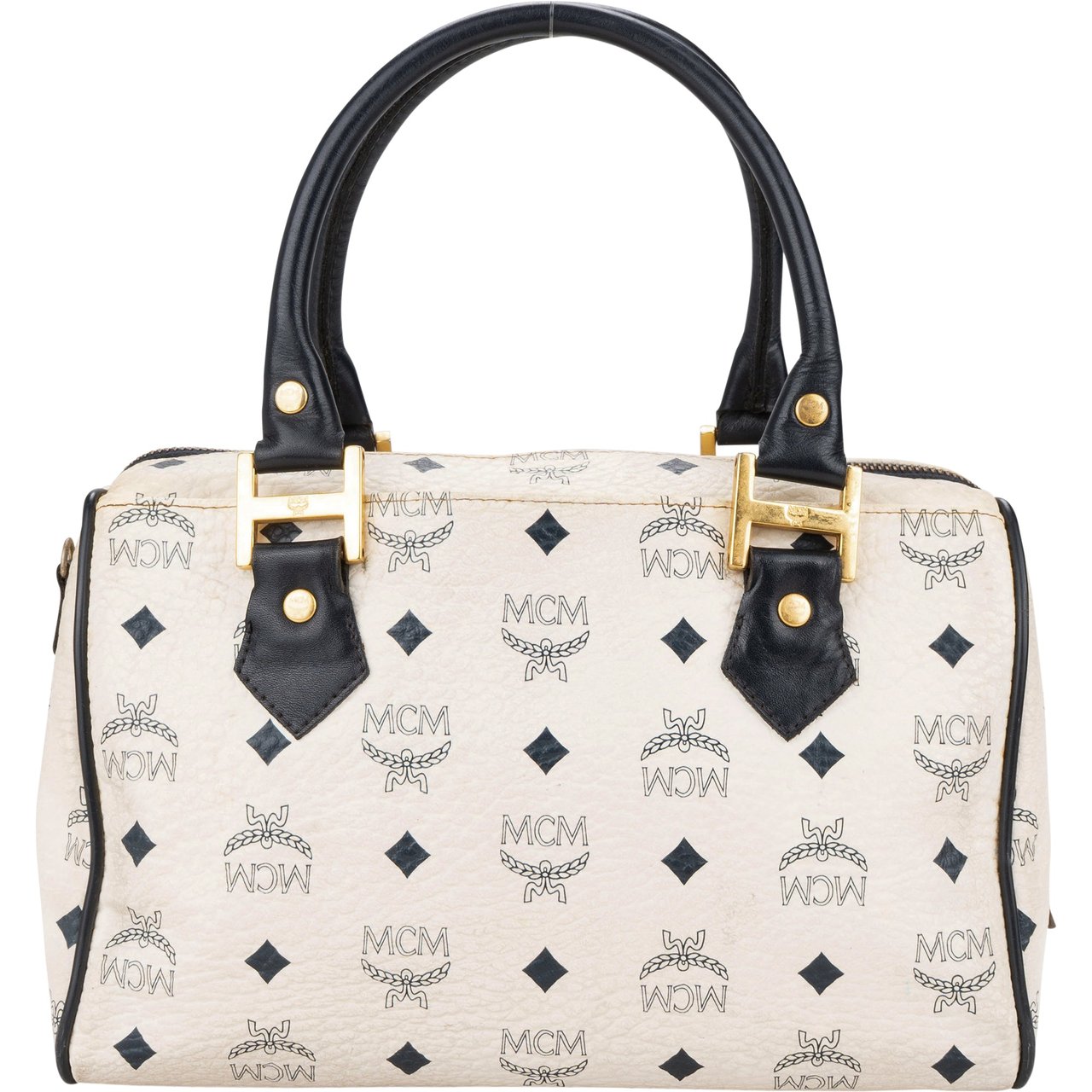 MCM MCM White Visetos Monogram Boston Handbag Divers