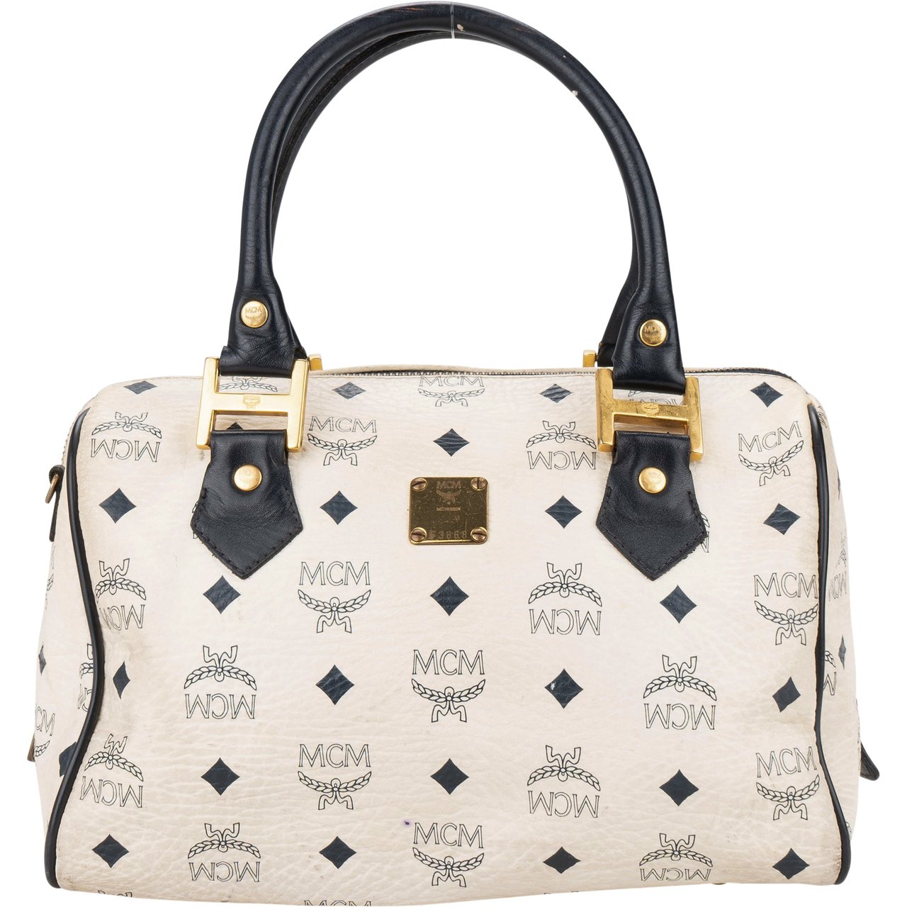 MCM MCM White Visetos Monogram Boston Handbag Divers