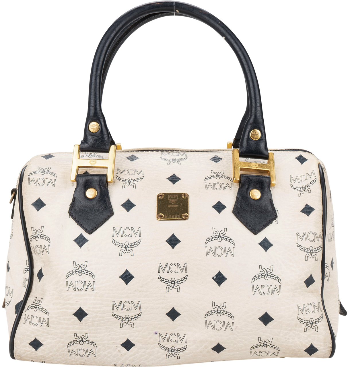 MCM MCM White Visetos Monogram Boston Handbag Divers