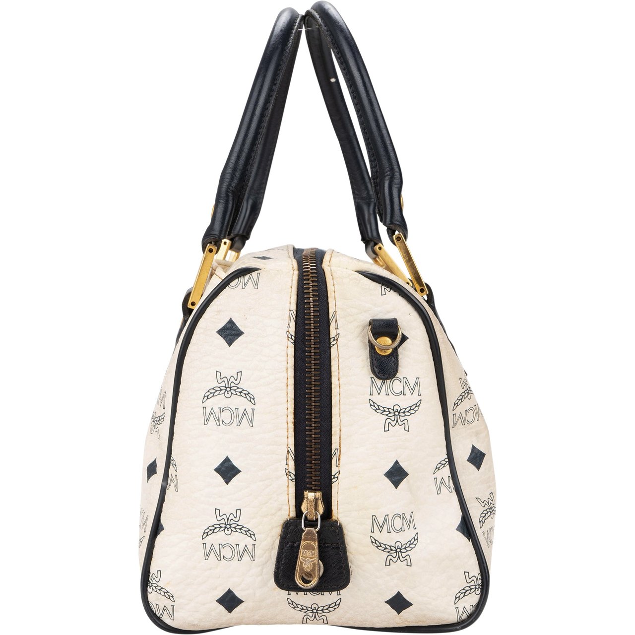 MCM MCM White Visetos Monogram Boston Handbag Divers