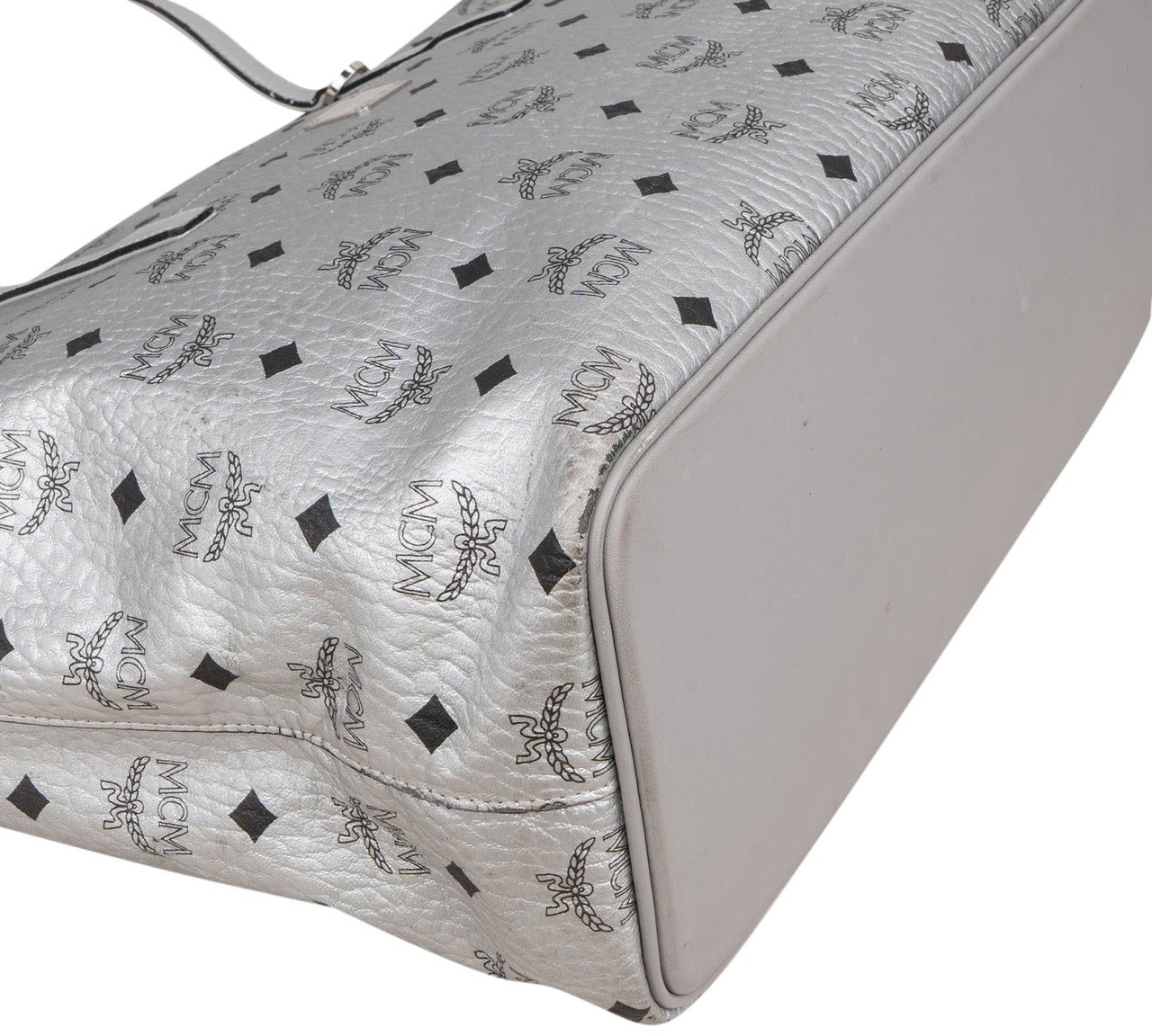 MCM MCM Monogram Visetos Metallic Liz Shopper Tote Shoulder Bag Zilver